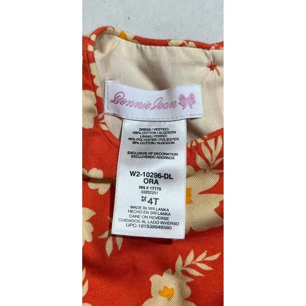 Bonnie Jean Girls Orange Floral Smocked Long Sleeve Dress 4T W2-10296-DL ORA